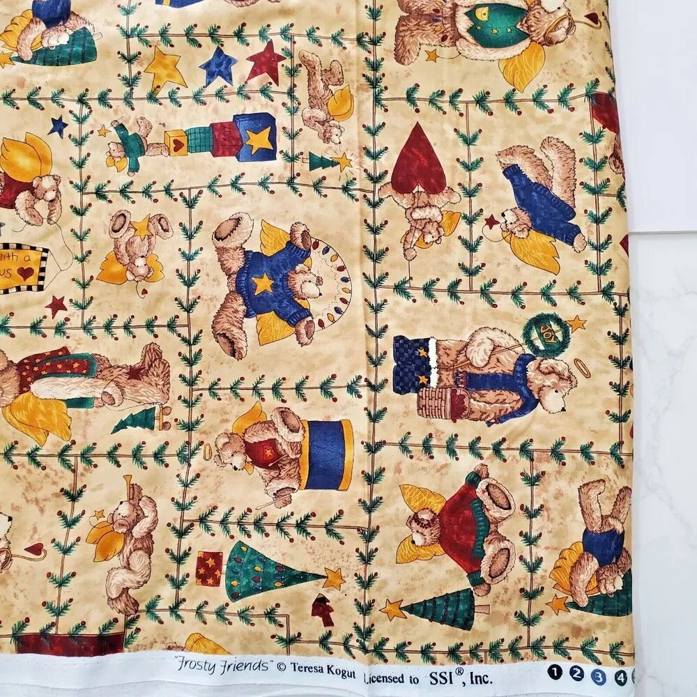 Vintage SSI Fabric Teresa Kogut 1 yd Quilting Cotton 44” Angel Bears Christmas